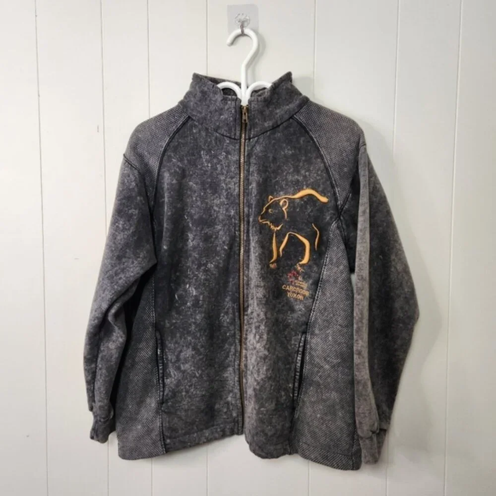 Vintage 90s Carcross Yukon Zip Sweatshirt Jacket 1990s Grunge Preppy Ski bear - Picture 1 of 11